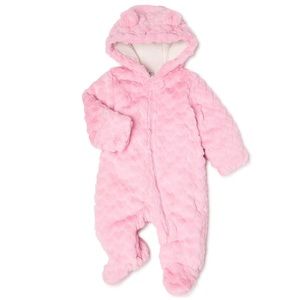 NEW Baby Girl 3-6M Zip-Up Pink Pram Suit Winter Jacket Coat One-Piece Hooded NWT